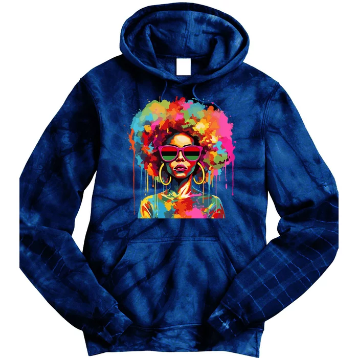 Colorful Art Black Queen Afro Melanin Dripping Juneteenth Tie Dye Hoodie