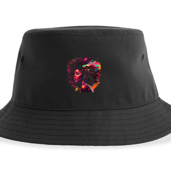 Colorful Art Black Queen Afro Melanin Dripping Junenth Sustainable Bucket Hat