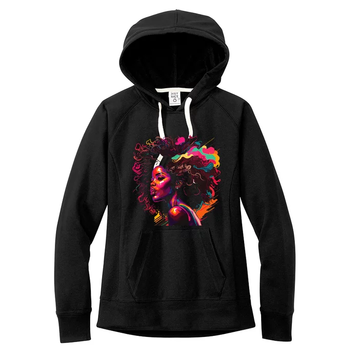 Colorful Art Black Queen Afro Melanin Dripping Junenth Women's Fleece Hoodie