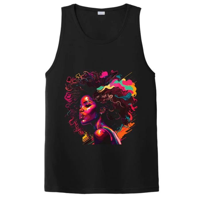 Colorful Art Black Queen Afro Melanin Dripping Junenth Performance Tank