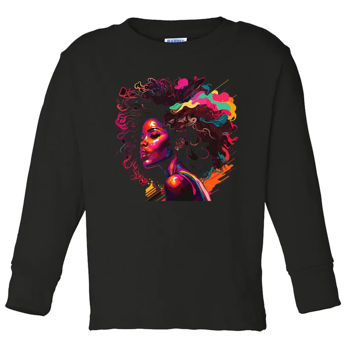 Colorful Art Black Queen Afro Melanin Dripping Junenth Toddler Long Sleeve Shirt