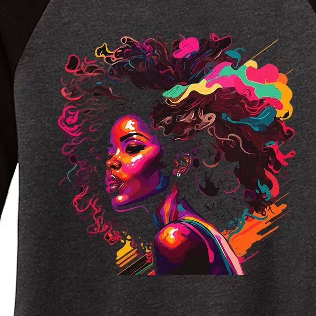 Colorful Art Black Queen Afro Melanin Dripping Junenth Women's Tri-Blend 3/4-Sleeve Raglan Shirt