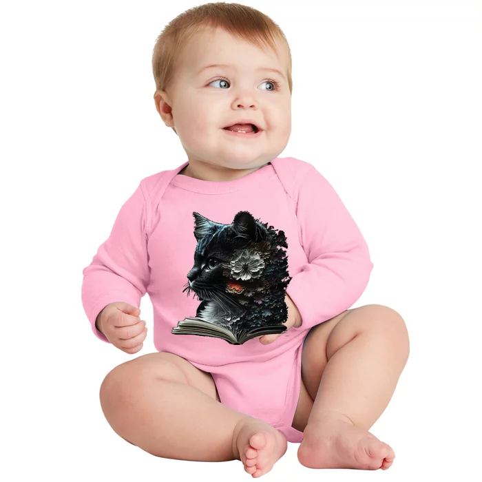 Cat Art Book Cat Motif Flowers Cat Baby Long Sleeve Bodysuit