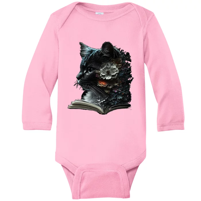 Cat Art Book Cat Motif Flowers Cat Baby Long Sleeve Bodysuit