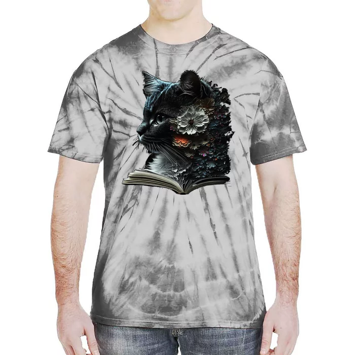 Cat Art Book Cat Motif Flowers Cat Tie-Dye T-Shirt