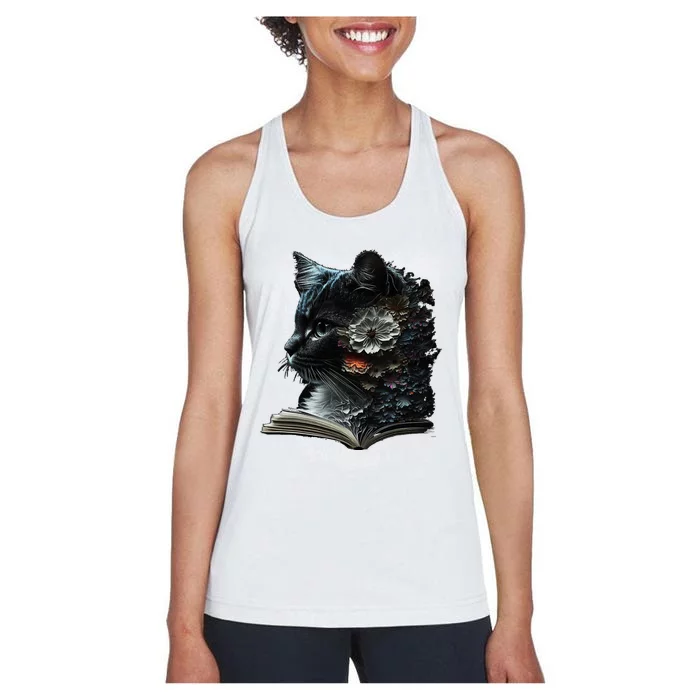 Cat Art Book Cat Motif Flowers Cat Women's Racerback Tank