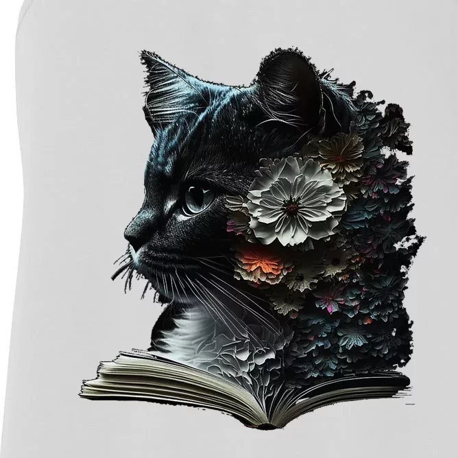 Cat Art Book Cat Motif Flowers Cat Women's Racerback Tank