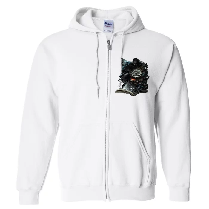 Cat Art Book Cat Motif Flowers Cat Full Zip Hoodie