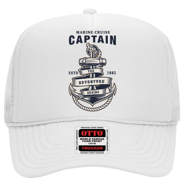 Captain Anchor Boat Anchor And Rope And Ribbon High Crown Mesh Trucker Hat