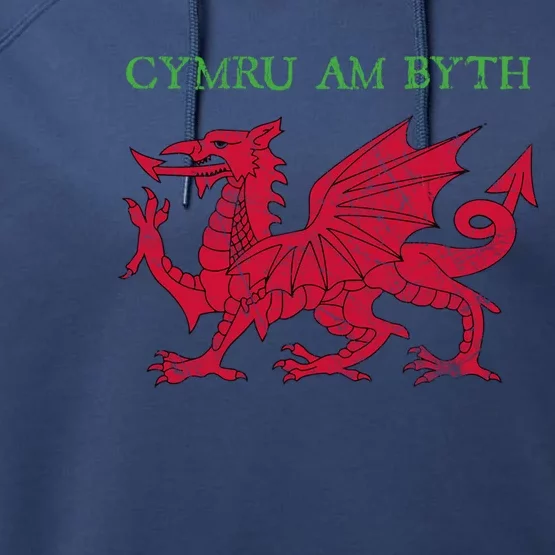 Cymru Am Byth Welsh Rugby Dragon Wales Gift Performance Fleece Hoodie