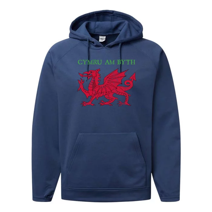 Cymru Am Byth Welsh Rugby Dragon Wales Gift Performance Fleece Hoodie