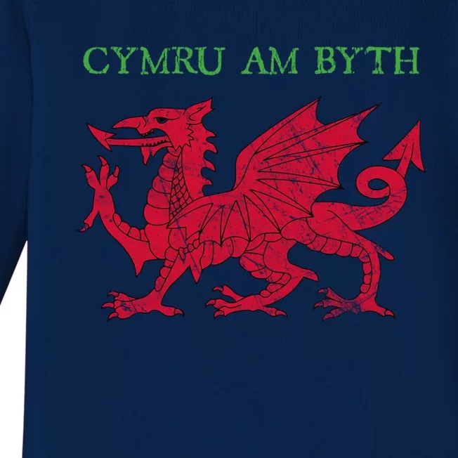 Cymru Am Byth Welsh Rugby Dragon Wales Gift Baby Long Sleeve Bodysuit