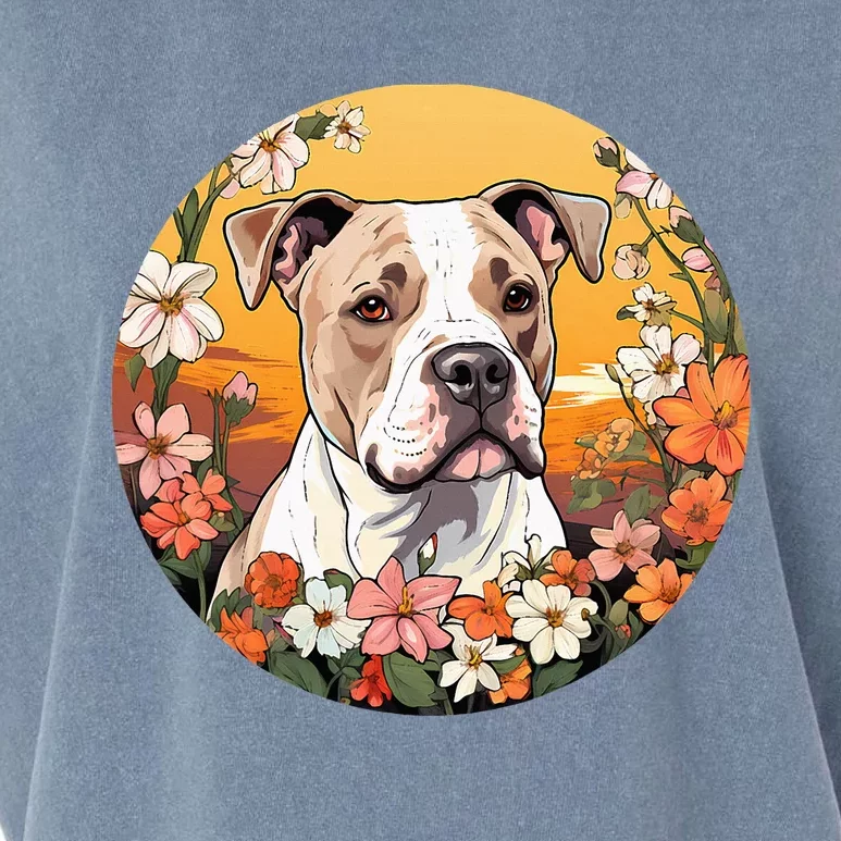 Cute American Bulldog Mountain Flower Meadow Dog Mom Garment-Dyed Women's Muscle Tee