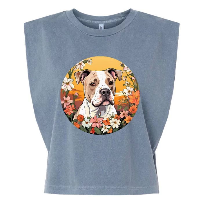 Cute American Bulldog Mountain Flower Meadow Dog Mom Garment-Dyed Women's Muscle Tee