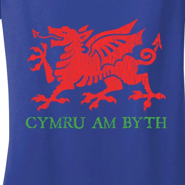 Cymru Am Byth Welsh Rugby Dragon Wales Player Pride Funny Gift Women's V-Neck T-Shirt