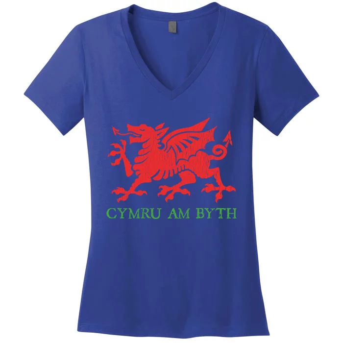 Cymru Am Byth Welsh Rugby Dragon Wales Player Pride Funny Gift Women's V-Neck T-Shirt