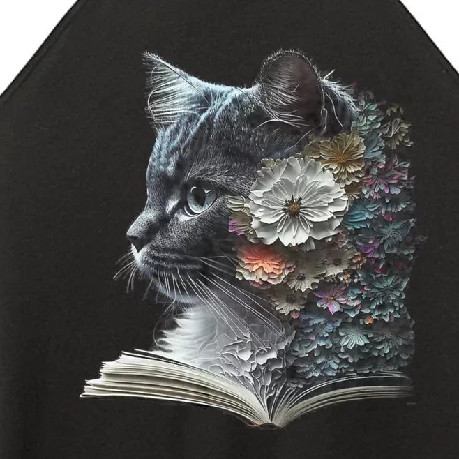 Cat Art Book Cat Motif Flowers Cat Women’s Perfect Tri Rocker Tank