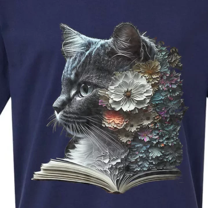 Cat Art Book Cat Motif Flowers Cat Sueded Cloud Jersey T-Shirt