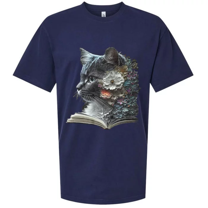 Cat Art Book Cat Motif Flowers Cat Sueded Cloud Jersey T-Shirt