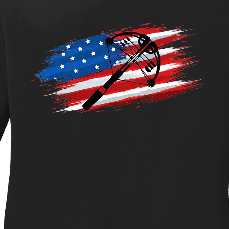 Crossbow Archery Bow Hunting American Flag For Men Women Ladies Long Sleeve Shirt