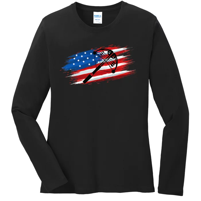 Crossbow Archery Bow Hunting American Flag For Men Women Ladies Long Sleeve Shirt