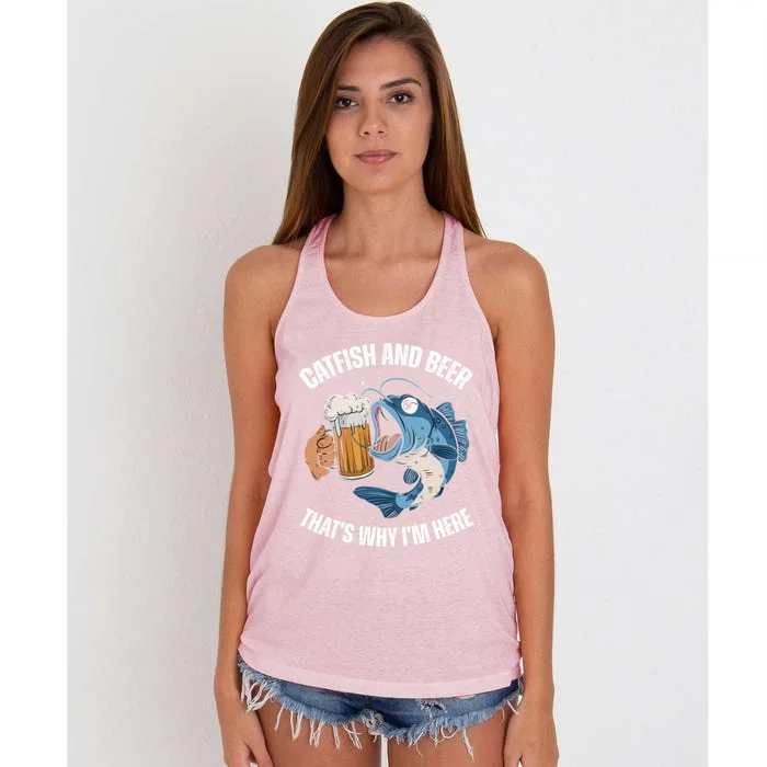 Catfish And Beer ThatS Why IM Here Catfish Fishing Cool Gift Women's Knotted Racerback Tank