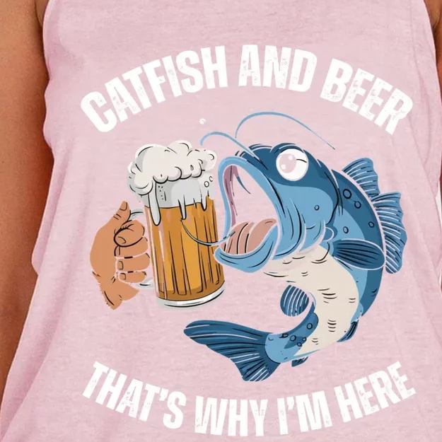 Catfish And Beer ThatS Why IM Here Catfish Fishing Cool Gift Women's Knotted Racerback Tank