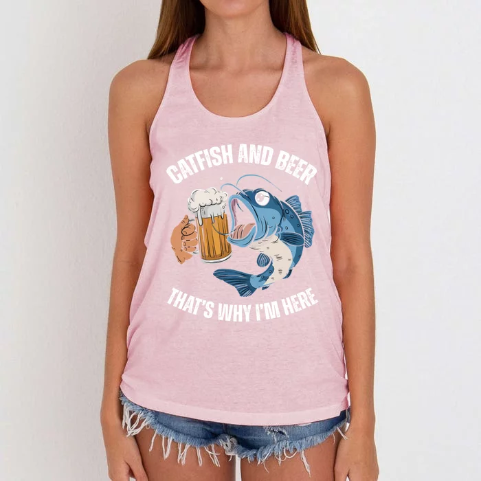 Catfish And Beer ThatS Why IM Here Catfish Fishing Cool Gift Women's Knotted Racerback Tank