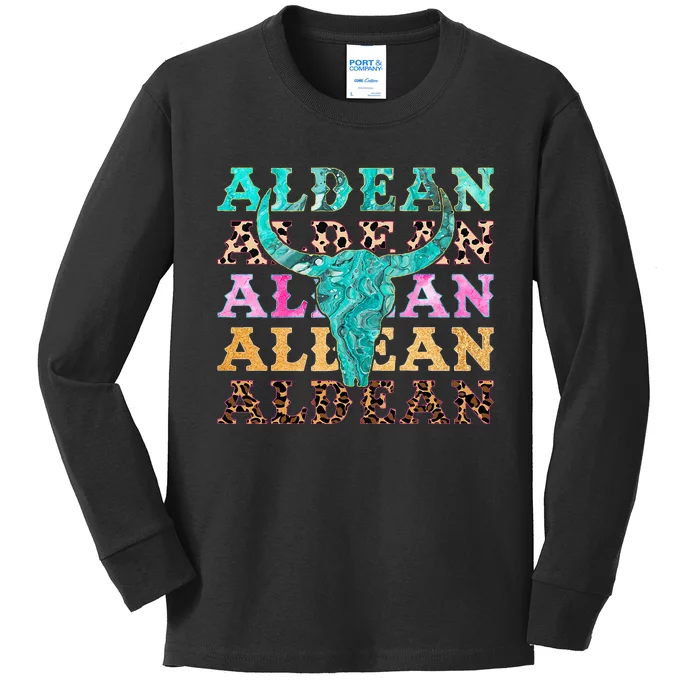 cowhide aldean bullhorn Kids Long Sleeve Shirt