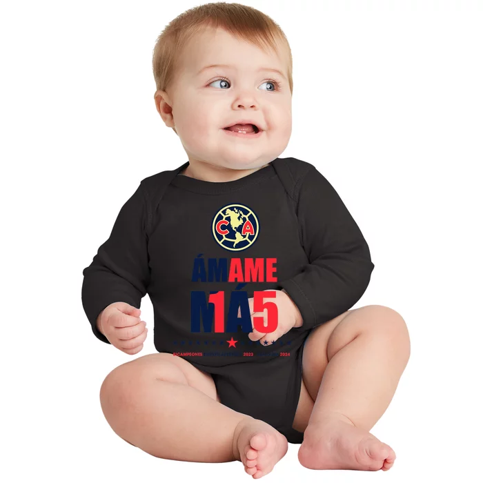 Club America Bicampeon Torneo Apertura 2023 Clausura 2024 Baby Long Sleeve Bodysuit