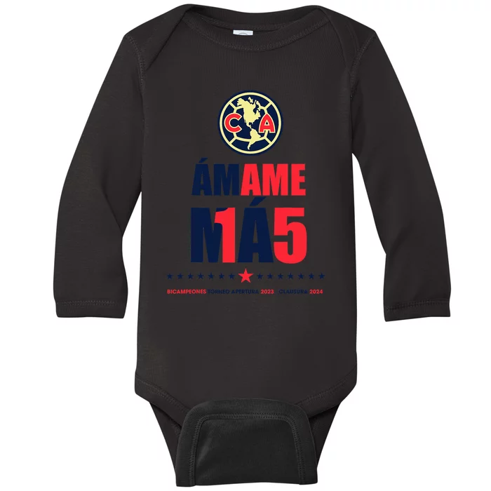 Club America Bicampeon Torneo Apertura 2023 Clausura 2024 Baby Long Sleeve Bodysuit