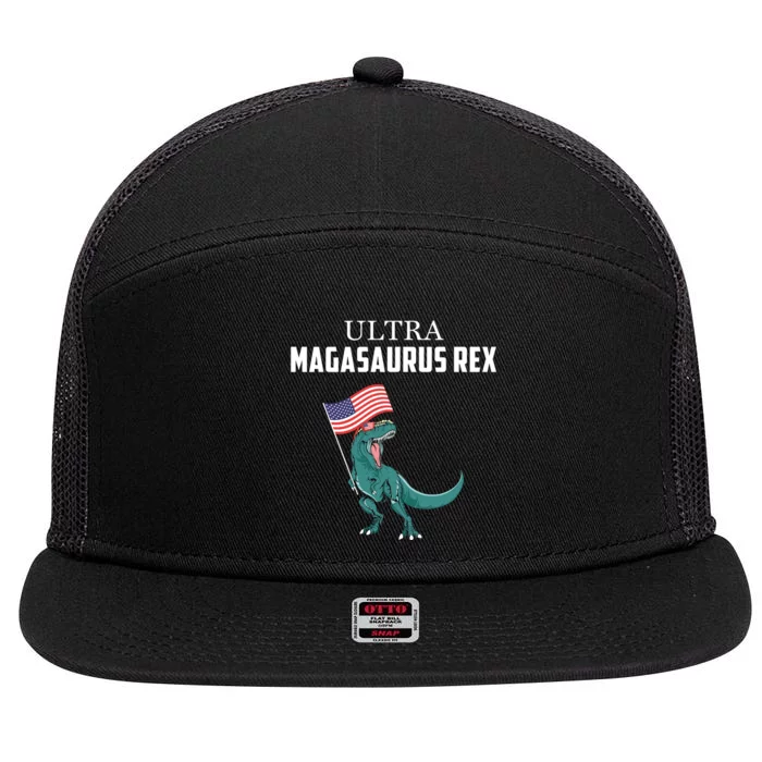 Conservative Anti Biden Ultra Maga Fourth Of July MAGASaurus Rex 7 Panel Mesh Trucker Snapback Hat