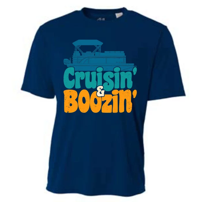 Cruisin' and Boozin' Party Pontoon Boat Booze Captain Cooling Performance Crew T-Shirt