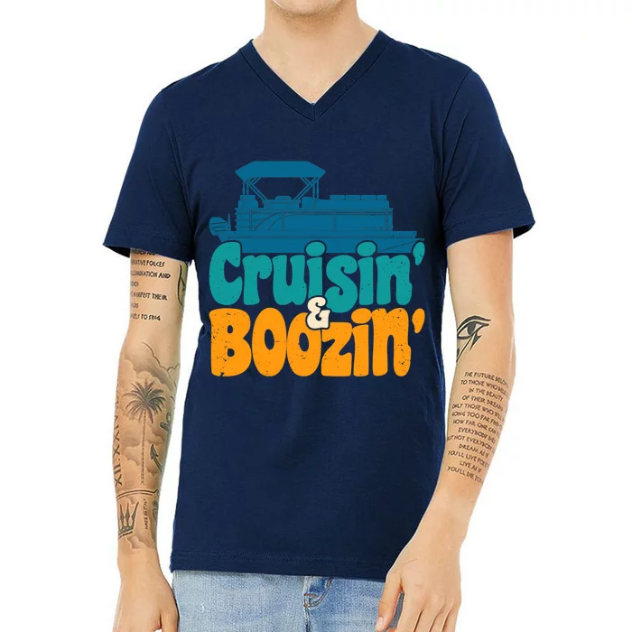 Cruisin' and Boozin' Party Pontoon Boat Booze Captain V-Neck T-Shirt