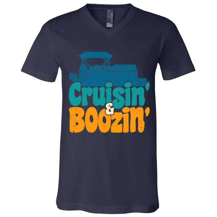 Cruisin' and Boozin' Party Pontoon Boat Booze Captain V-Neck T-Shirt