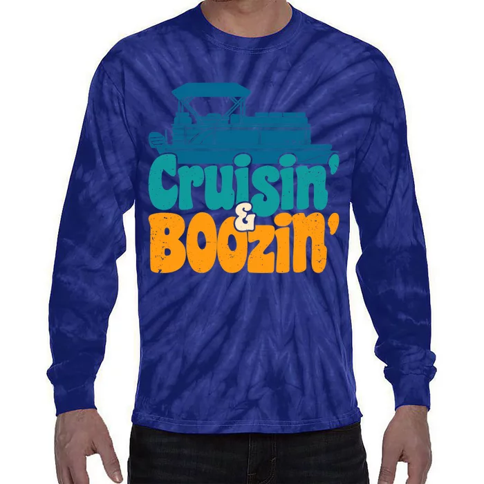 Cruisin' and Boozin' Party Pontoon Boat Booze Captain Tie-Dye Long Sleeve Shirt