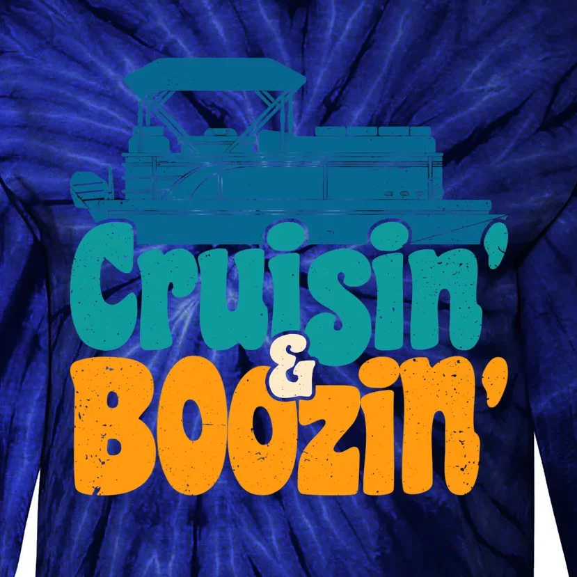 Cruisin' and Boozin' Party Pontoon Boat Booze Captain Tie-Dye Long Sleeve Shirt