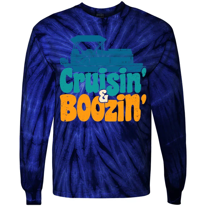 Cruisin' and Boozin' Party Pontoon Boat Booze Captain Tie-Dye Long Sleeve Shirt