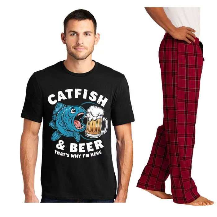 Catfish And Beer ThatS Why IM Here Catfishes Fathers Day Gift Pajama Set