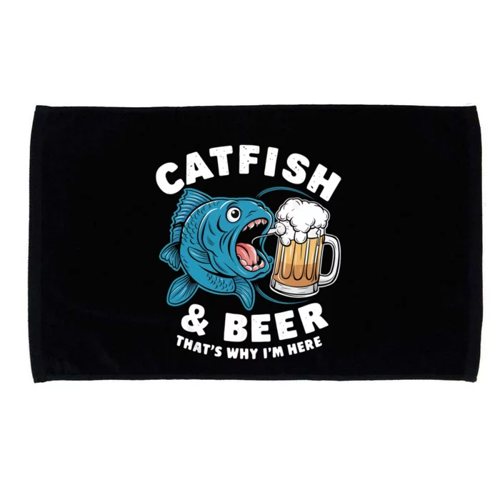 Catfish And Beer ThatS Why IM Here Catfishes Fathers Day Gift Microfiber Hand Towel