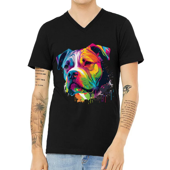 Colorful American Bulldog American Bully V-Neck T-Shirt