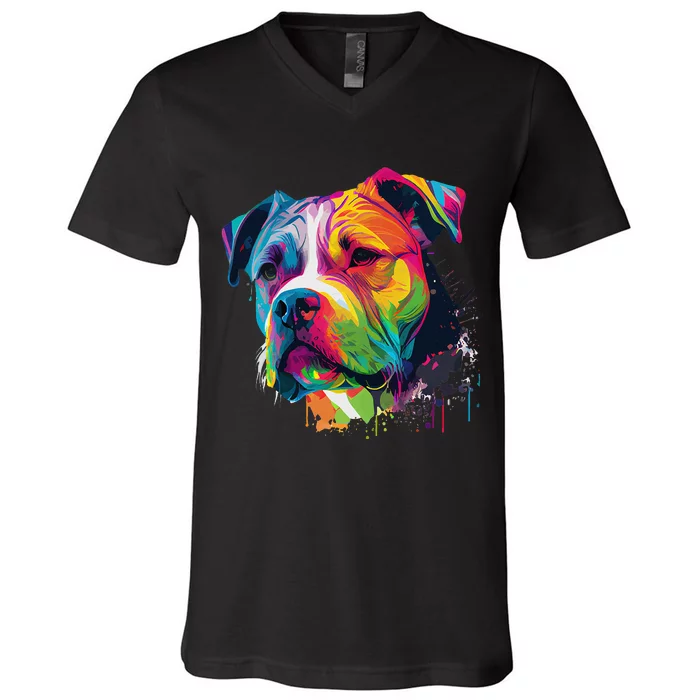 Colorful American Bulldog American Bully V-Neck T-Shirt