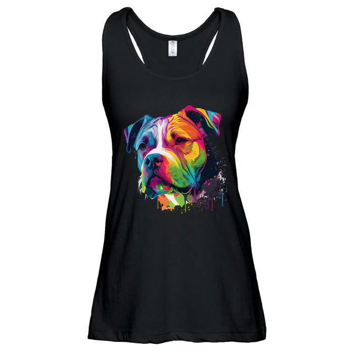 Colorful American Bulldog American Bully Ladies Essential Flowy Tank