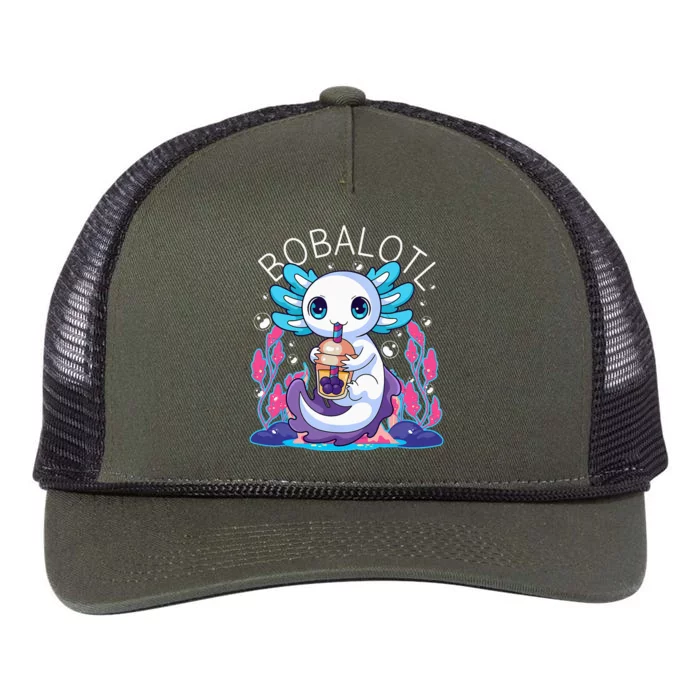 Cute Axolotl Bobalotl Bubble Tea Boba Milk Lover Retro Rope Trucker Hat Cap