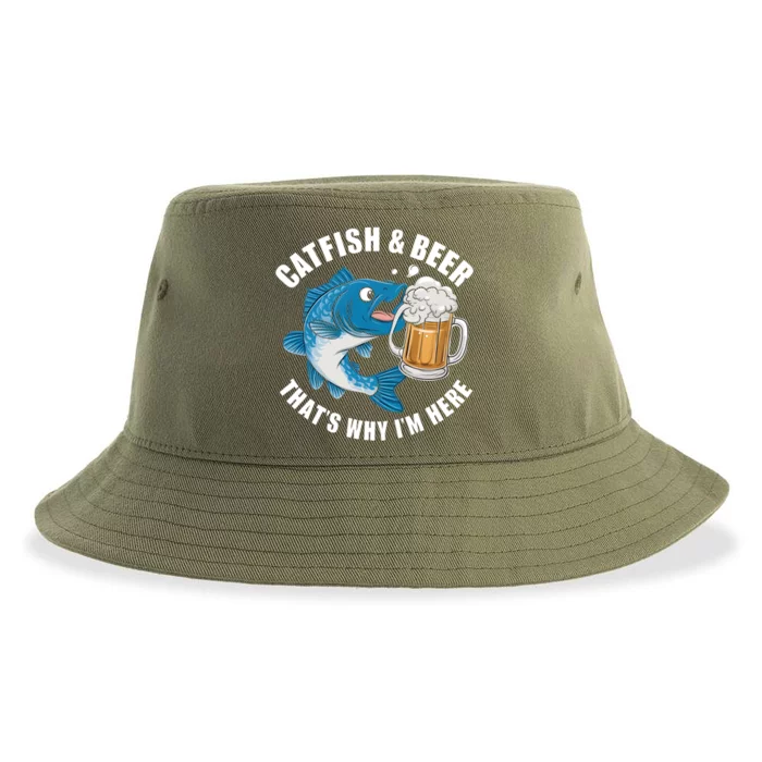 Catfish And Beer ThatS Why I Am Here Fishing Fish Outfit Meaningful Gift Sustainable Bucket Hat