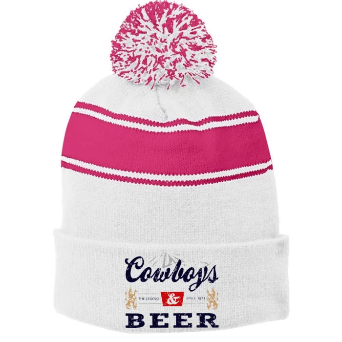 Cow And Beer Outfit For Women Rodeo Western Country Stripe Pom Pom Beanie