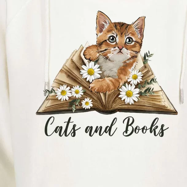 Cats And Books Floral Cute Womens Funnel Neck Pullover Hood