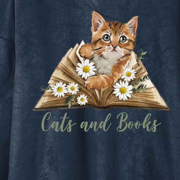 Cats And Books Floral Cute Hooded Wearable Blanket