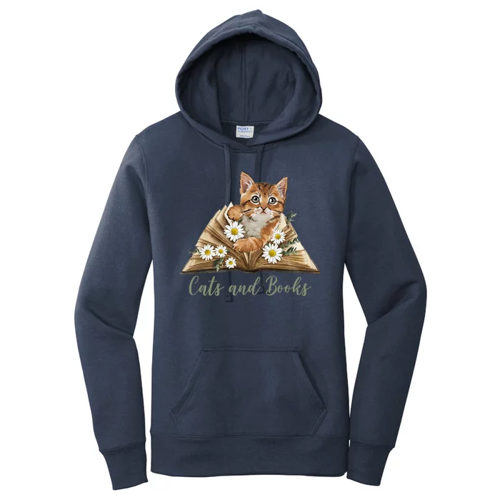 Cats And Books Floral Cute Women's Pullover Hoodie