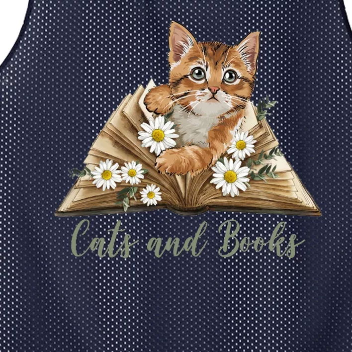 Cats And Books Floral Cute Mesh Reversible Basketball Jersey Tank